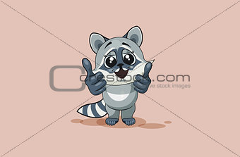 Vector Illustration isolated Emoji character cartoon raccoon cub design element sticker emoticon happy emotion with thumb up approval for info graphic, video, animation, web sites reports, comic