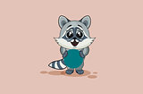 Vector Illustration isolated Emoji character cartoon raccoon cub holds circular design element sticker emoticon happy emotion for site, info graphic, video, animation, websites, e-mails, reports