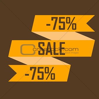 Gold ribbon picture discounts for seventy five percent on a brown background, selling out, cheap, selling