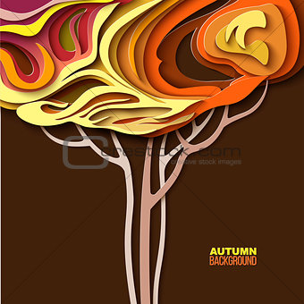 Autumn tree. Abstract paper cut design