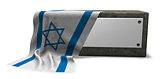 stone socket with blank sign and flag of israel - 3d rendering
