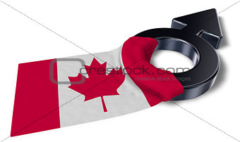 mars symbol and flag of canada - 3d rendering
