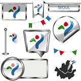Glossy icons with flag of Seoul