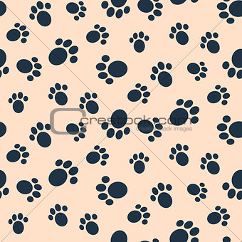 Dog paw print vector seamless pattern.