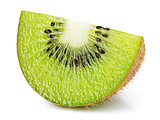 Ripe slice of kiwi fruit stand isolated on white