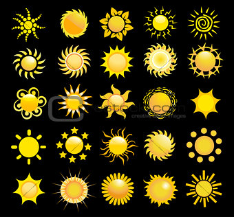 Set of glossy sun images vector illustration