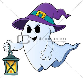 Ghost with hat and lantern theme 1