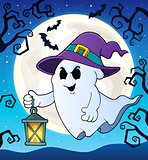 Ghost with hat and lantern theme 2