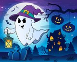 Ghost with hat and lantern theme 3
