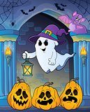 Ghost with hat and lantern theme 7
