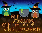 Happy Halloween sign with owls 1