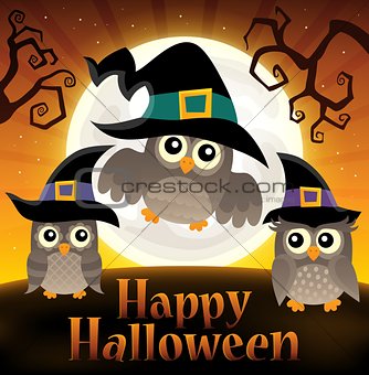 Happy Halloween sign with owls 2