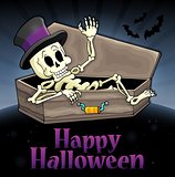 Happy Halloween sign with skeleton