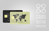 Golden and black credit card. Realistic detailed bank card set with colorful abstract design background.