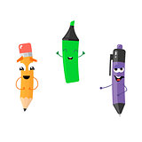 Set of funny characters from pencil, marker, pen.