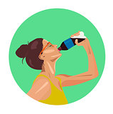 Beautiful and sexy girl drinking soda water vector portrait