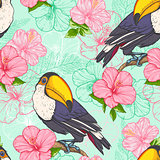 Seamless pattern with toucan