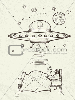 UFO abducts a sleeping man