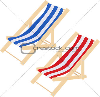 Flat striped beach sunbed lounger chair wood isolated on white. Vector illustration