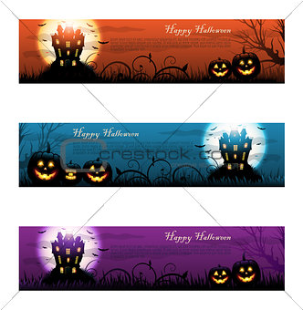 Three colorful Halloween haunted house background