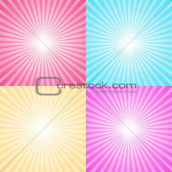 Set of four colorful ray backgrounds.