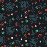 Floral paisley dark blue vector pattern.