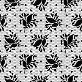 Lace floral vector black seamless pattern.