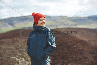 Cheerful woman posing on nature