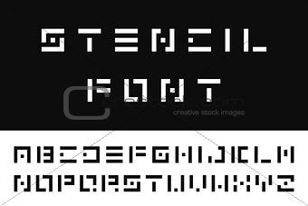 Simple stencil font. Vector english alphabet. Digital letters.