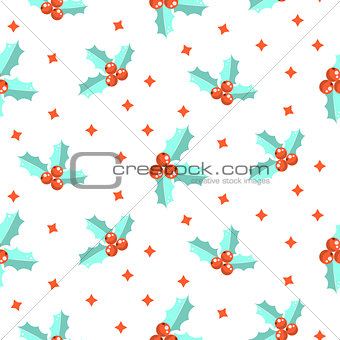 New Year holly berry seamless vector pattern.