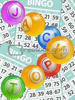 Bingo jackpot balls over cards background