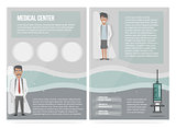Medical Brochure Design Template. The characters of doctors woman and man. Cartoon flat modern style.