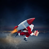 Fast delivery of Christmas gifts ready to fly with a rocket