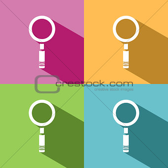 Magnifying glass icon with shade on colored background