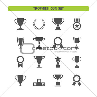Trophy icons set on a white background