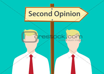 second opinion sign illustration with two people with signboard as background