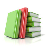 Green books with one red book. 3D
