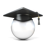 White ball with graduation cap, front view. Conceptual illustrat
