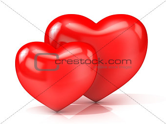 Two red hearts. 3D