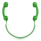 Green old fashion phone handsets connected