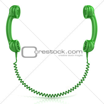 Green old fashion phone handsets connected