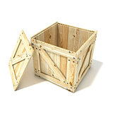 Opened wooden crate. Side view. 3D