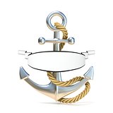 Steel anchor with rope and blank ribbon. 3D