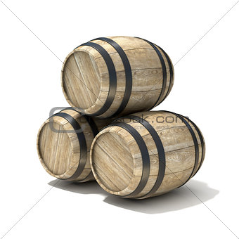 Group of wooden wine barrels. 3D