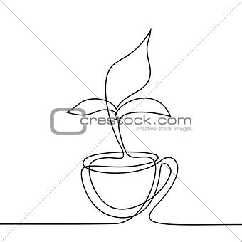 Cup of tea with smell shaped leaf.