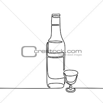 Vodka bottle and glass isolated