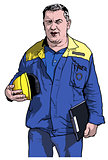 Worker in Blue Work Suit