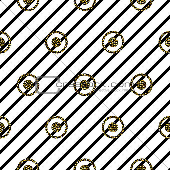 Seamless circles and stripes black and white pattern.