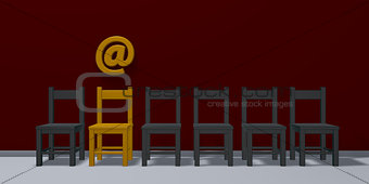 row of chairs and email symbol - 3d rendering