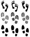 prints of human feet and shoes